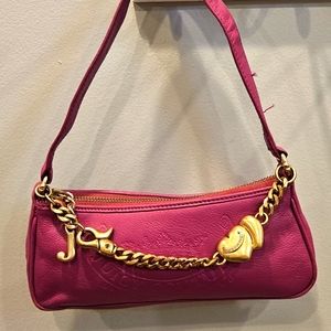 Vintage  Iconic Pink Purple Juicy Couture Leather Baguette Purse Shoulder Bag.